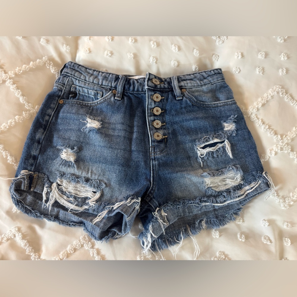Kancan distressed button up jean shorts